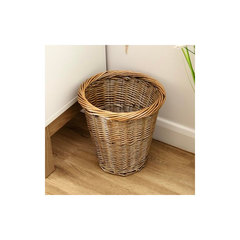 Darthome Antique Wash Round Paper Bin 28x28cm Willow Wicker Brown