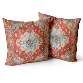 Snylcce Set of 2 Bohemian Style Cushion Covers 60x60 cm Decorative Square Throw Pillow Covers 24x24 Inch Sofa Car Pillowcase for Outdoor Home Bed Living Room Couch Decor (Orange)