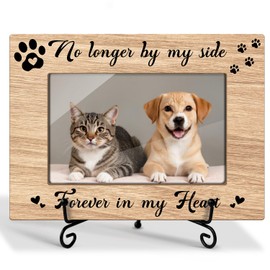 Zgogy Pet Memorial Picture Frame 4x6 - No Longer By My Side Forever In My Heart, Wooden Photo Frame With Stand Display Frame Desk Decor Home Decor Pet Memorial for Dog or Cat (Horizontal) -09