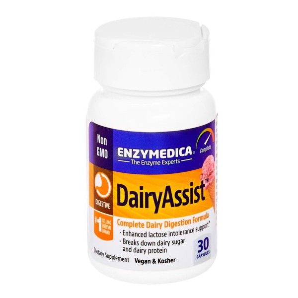 Enzymedica, DairyAssist, Enzyme Support to Help Digest Dairy and Relieve Occasional Gas, and Bloating, 30 Capsules