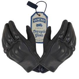 KAIWENDE Motorcycle Gloves for Men,Leather Motorbike or Scooter Gloves,Touchscreen Vintage Guantes Moto with Protective Shell, Padding and Palm Slider(Non-Perforated,L)