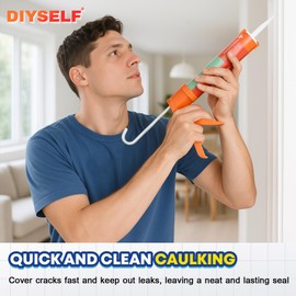 DIYSELF-Caulk-Gun-Drip-Free, Hand Caulking Tool with Smooth Rod, Caulking Gun Fits 10 oz Tube, 10:1 Thrust Ratio Silicone Gun for Bathroom, Kitchen, Windows, Door Frames, Small Repairs (Orange)