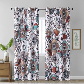 Estelar Textiler White Boho Abstract Watercolor Floral Curtains 84 Inch Long for Bedroom,Colorful Flowers Pattern Classic Design Room Darkening Window Grommet Drapes for Living Room,52Wx84L,2 Panels