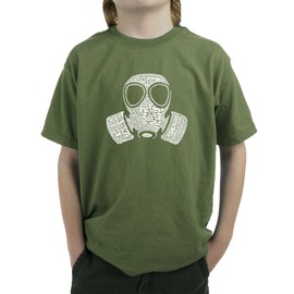 LA POP ART Boys Word Art T-Shirt - Gas Mask Funny Fart Terms Word Art Military Green