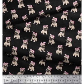 Soimoi Black Rayon Fabric Pug Dog Print Fabric BTY 56 Inch Wide
