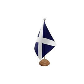 9" x 6" Scotland St Andrews Saltire Scottish Navy Blue Large Desktop Table Flag With Wooden Base & Pole Ideal For Party Conferences Office Display