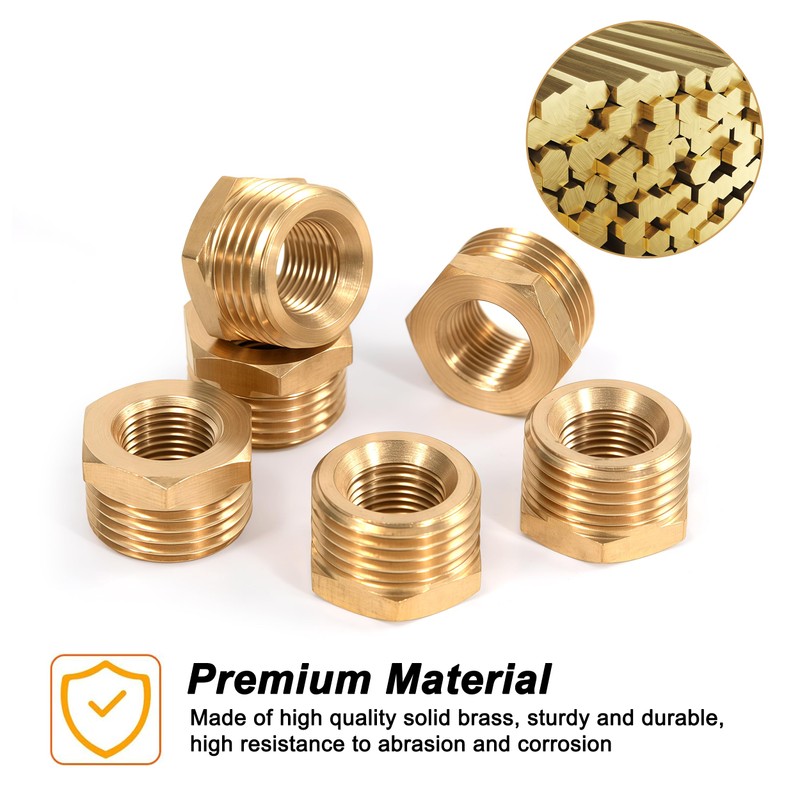 Brass Reducer, 3/8 Inch Male Thread x 1/8 Inch Female