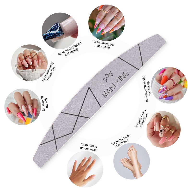 MANI KING 100 Pcs Professional Half Moon Grey 100/180 Standard
