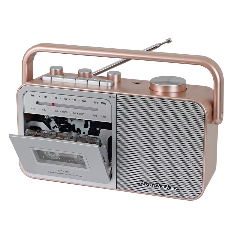 Studebaker SB2130RG Portable Cassette Player/Recorder with AM/FM Radio (Rose Gold/Silver)