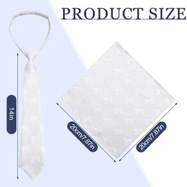2 Pcs Boys First Communion Tie and Hanky Set, 1st Communion Satin Necktie Embroidered with the Chalice, Folded Handkerchief Brocade Tie for 1st Communion Gift, Baptism, Confirmation(White)