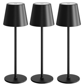 uuffoo 3 Pack Cordless Table Lamp Rechargeable 5000mAH Battery Operated Lights Touch Control LED Portable Desk Lamps 3 Color Dimming for Outdoor Coffee Bedroom Kitchen (Black)