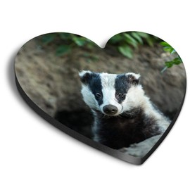 1 x Heart MDF Magnets - Badger Sett Wildlife Animal 15810