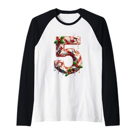 Christmas Candy Cane Number Five Raglan Baseball Tee