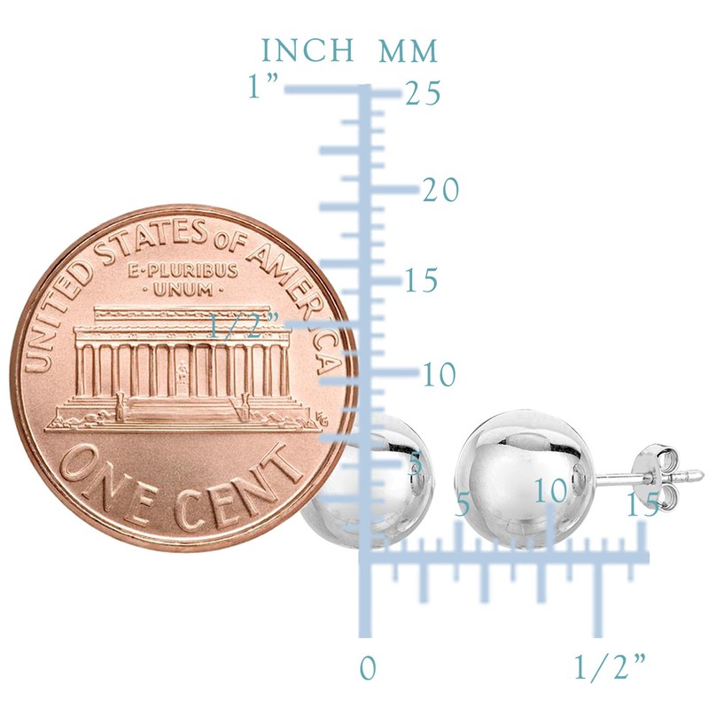 Sterling Silver Ball Stud Earrings, 8mm