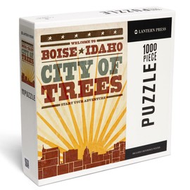 Lantern Press 1000 Piece Challenging Jigsaw Puzzle, Boise, Idaho, Skyline and Sunburst Screenprint Style