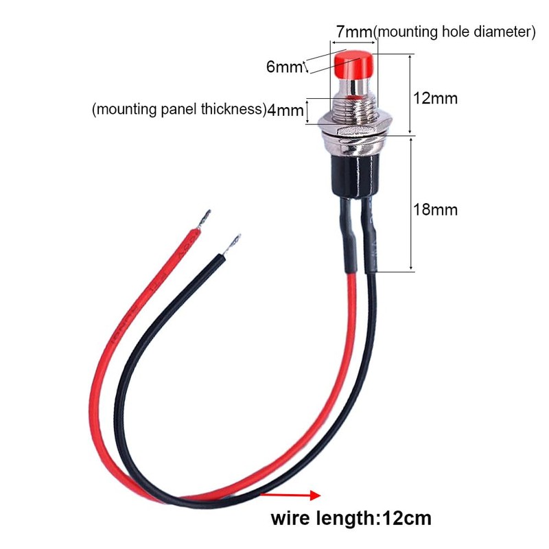 Gebildet 10pcs 7mm 3V-6V-12V-24V-230V/1A Pre-Wired Mini Push Button, SPST Nomal