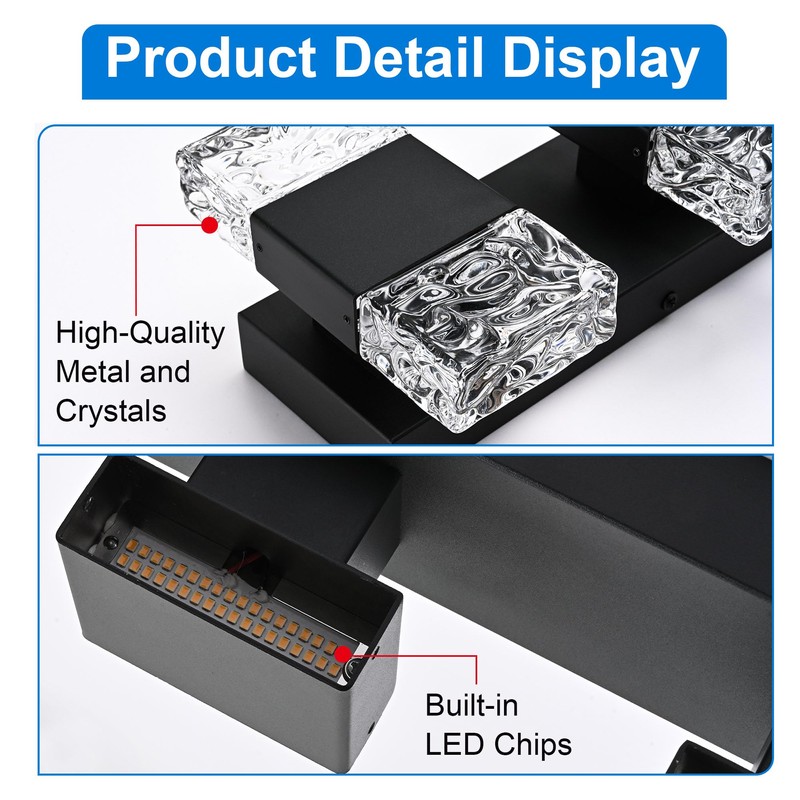 MELUCEE Modern LED Bathroom Lights Over Mirror 24W Dimmable Crystal