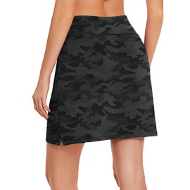 COOrun - Falda deportiva para mujer, con bolsillos, hasta la rodilla, pantalones cortos integrados, falda informal para entrenamiento de golf, tenis (XS-3XL), Camuflaje gris, M