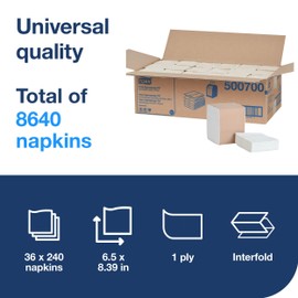 Tork Xpressnap Fit White Dispenser Napkin N14, C-Fold, 1 ply, 240 napkins, 4.252in x 3.248in each, 500700