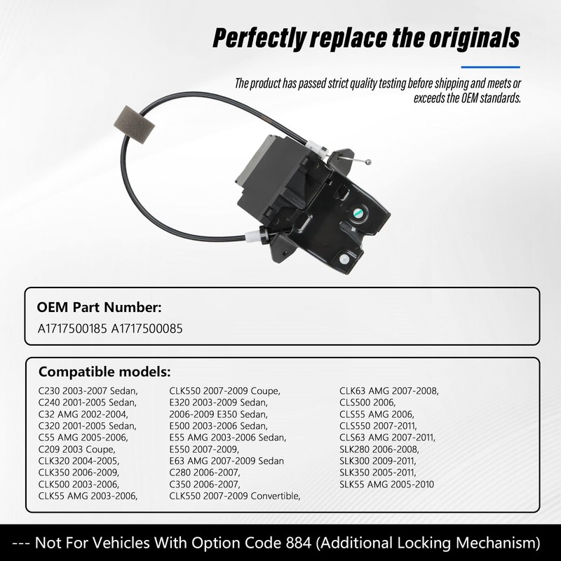 Trunk Lid Latch Lock w/Cable Trunk Lock Assembly Fits for