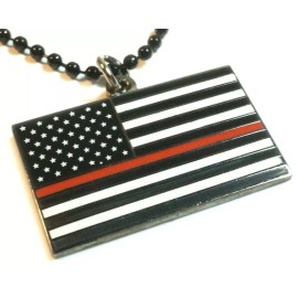 Thin Red Line Fallen Fire Dept Fireman Firefighter Pendant Necklace Ball Chain