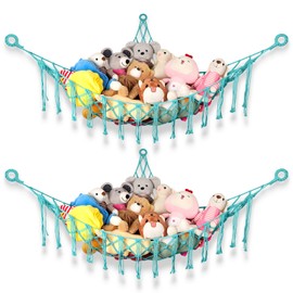 WUFANC Pack of 2 Cuddly Toy Storage Net, Boho Macrame Stuffed Toy Storage Hanging Toy Organiser for Children's Room Decoration - Net for Cuddly Toys Easy to Organise and Store