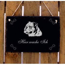 Slate Sign English Bulldog – Hier wache ich "Household Plaque with Dog Design English Bulldog