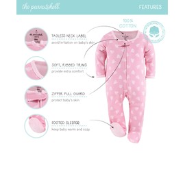 The Peanutshell Baby Sleepers for Girls Set of 3-3-6 Months Baby Clothes, Soft Cotton Baby Girl Footed Pajamas, Newborns & Infants Baby Clothes Gift Set - Cheetah Hearts Pink