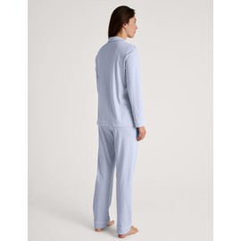 CALIDA Night Lovers Women's Buttoned Pyjamas 100% PIMA Cotton with Fabric Covered Elastic Waistband, Harmony Blue