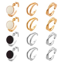 HOBBIESAY Stackable Stone Open Ring Metal Stacking Ring Sets Adjustable Ring Women Opening Rings Light Gold and Platinum Jewelry for Women Decoration, Metal, No Gemstone