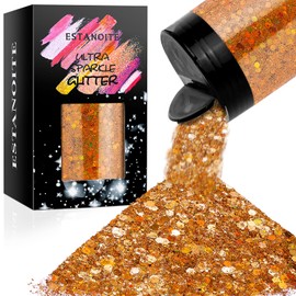 Estanoite Holographic Chunky Glitter, 160G/5.64OZ Craft Glitter for Resin, Metallic Iridescent Chunky Glitter Sequin Flake, Cosmetic Glitter for Makeup Body Nail Face Eye, Glitter Tumbler (Autumn)