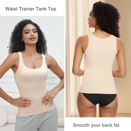 ONEW Compressions Tank Top for Women Tummy Control Shapewear Top Waist Trainer Cami Vest with Wide Straps,Beige,S