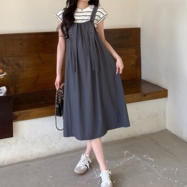 Mamkong Summer Maternity Overalls Dress - Nursing-Friendly Pregnancy Apparel Coffee Green/L