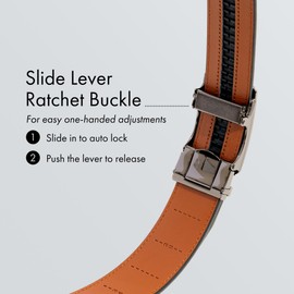 (Not Made in China) Leather Ratchet Belt for Men, Adjustable and Customizable Fit, Gift Packaging, Casual Men's Dress Belt for Jeans, Suits (Carbon Fiber Black, 28 to 34)