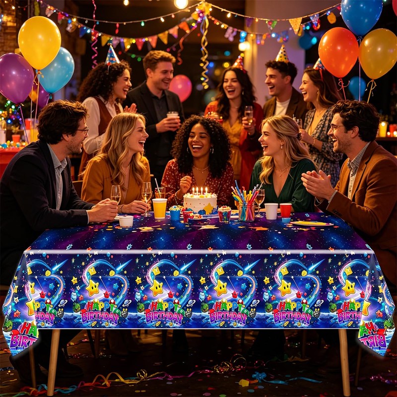 OUSHISS 2Pcs Super Bros Galaxy Party Tablecloth |108 x 54