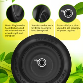 2 Pcs 11x6.00-5 Lawn Mower Tires Flat Free, Zero Turn Mower Front Tires with 3/4" 5/8" and 1/2" Precision Bearings for John Deere/Husqvarna Mower Tires,Zero Turn Lawn Mower Tires (2, 11x6.00-5)