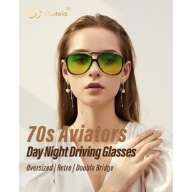 Goiteia 70s Retro Day-Night Driving Glasses Anti Glare for Big Head,Non-breakable Lightweight TR90 Large Frame,Oversized Vintage Retro Style Sunglasses