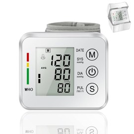 Monitor de Presión Arterial Digital para Muñeca, Pantalla LCD Grande, Avisos de Voz, Recargable USB