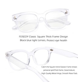 FEISEDY Retro Square Anti Blue Light Blocking Glasses Women Thick Oversized Computer Eyeglasses Double Metal Studs B2689