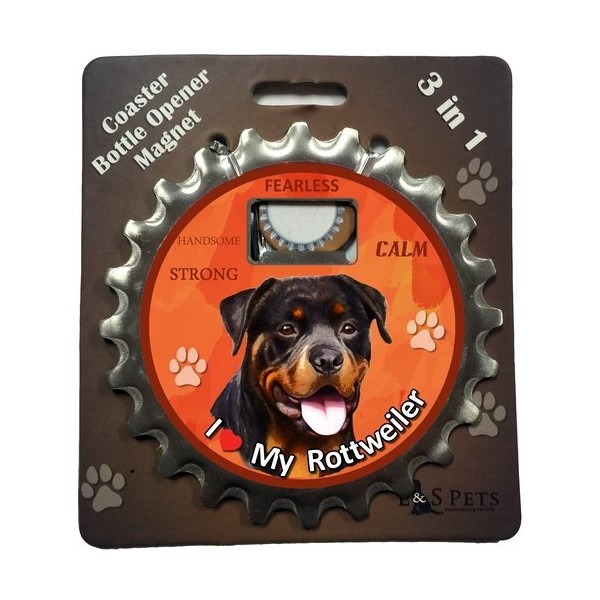 E&S Pets Rottweiler Bottle Opener, Coaster and Magnet