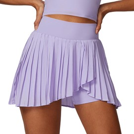 Raroauf Tennis Skirts for Womens Girls Pleated Golf Skorts High Waisted Athletic Flowy Mini Skirts with Shorts Purple Small