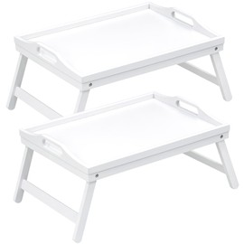 Mxbamhyc 2 Pack Bed Tray Table Breakfast Trays Serving Tray Bamboo Bed Laptap with Folding Legs Handles and Phone Holders