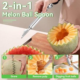 HERCHR Melon Baller, Cortador de Fruta, Cortadores Fruta Cortadors Molino Viento de Sandía Cortadora Sandía Acero Inoxidable con Cuchara Melón Utensilio Cocina