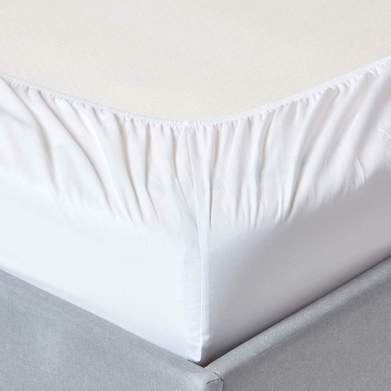 HOMESCAPES Percale Fitted Sheet, White, 90 x 190 cm, Flat