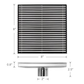 Sharpeye 8 Inch Square Shower Drain with Removable Wedge Wire Pattern Grate, Brushed Nickel 304 Stainless Steel Shower Floor Drain for Bathroom, CUPC Certified, with Hair Strainer