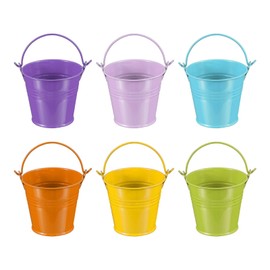 PATIKIL 2.7"x2.3" Small Metal Buckets with Handle, 6 Pcs Mini Bucket Colorful Easter Buckets for Crafts Party Favors Decoration, Green/Yellow/Orange/Blue/Light Purple/Dark Purple