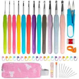 46 PCS Crochet Kit, Benanei Agujas para Tejer Ergonómicas de Colores con Bolsa Portable, Kit de Ganchillo con Accesorios Crochet Ideal para Principiantes, Regalo Perfecto para Amantes del Ganchillo