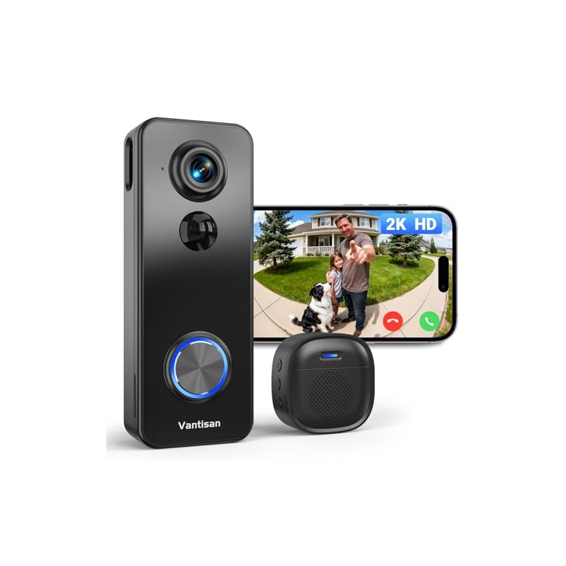 vantisan Timbre con Camara para Exterior con Head-to-Toe View, 2K