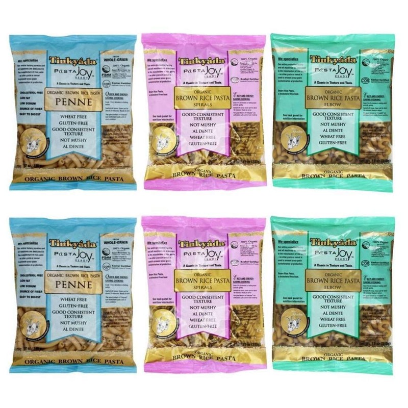 Tinkyada Organic Gluten-Free Brown Rice Pasta 3 Shape Variety Bundle: