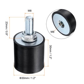 QUARKZMAN Pack of 2 M8 x 23 mm Rubber Buffer with Threaded Bolts 30 x 30 mm Male Female Vibration Damper Galvanised Cylindrical Threaded Bolts with 2 Pieces M8 Locking Nuts